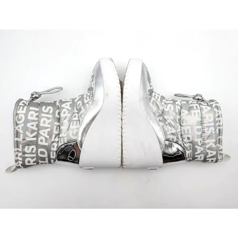 Karl Lagerfeld Paris Bronwyn Wedge Boots Women's Silver Size US5.5M EU35.5